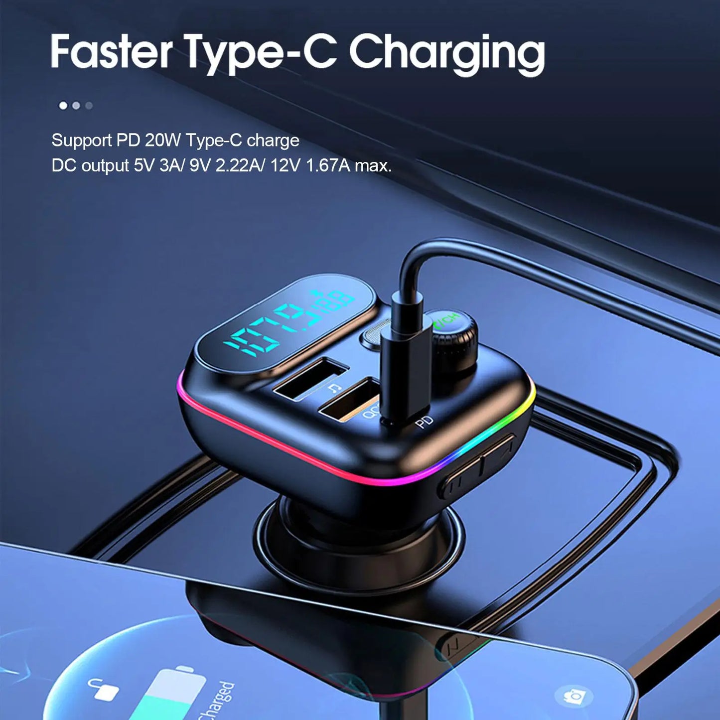 Type-C & QC 3.0 Car Bluetooth FM Transmitter