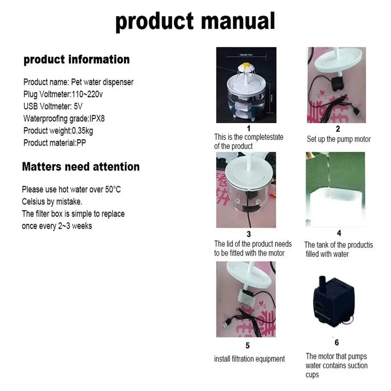 Auto Filter USB Electric Mute Cat Drinker Bowl