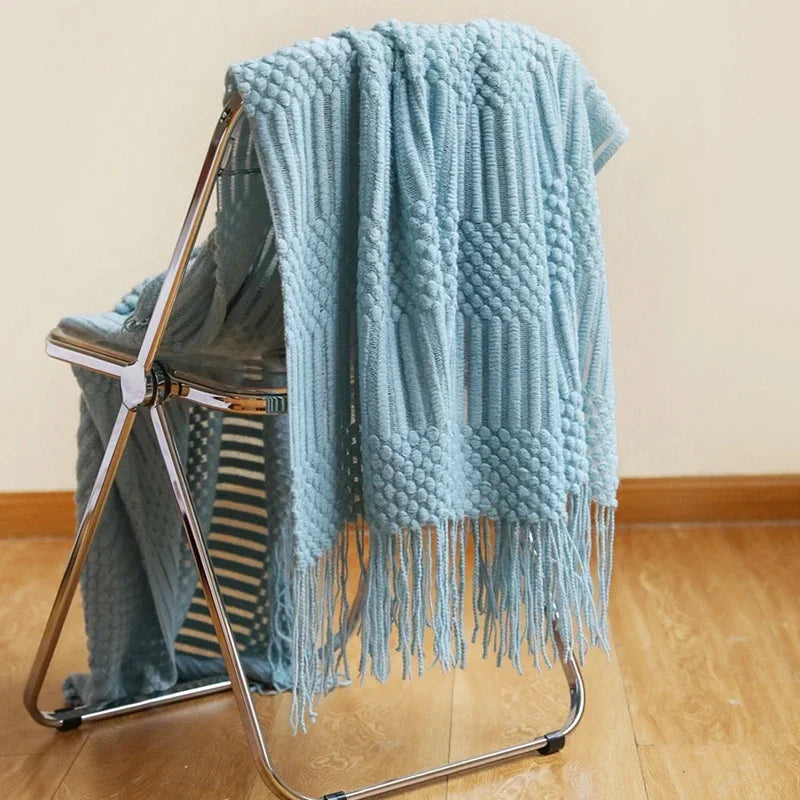 Khaki Gift Knitted Blanket with Tassels