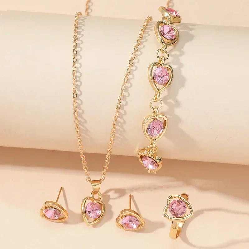 Gold-Color Heart Shaped Jewelry Set
