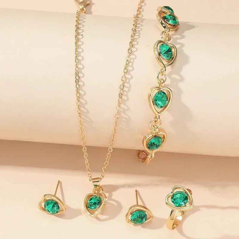 Gold-Color Heart Shaped Jewelry Set