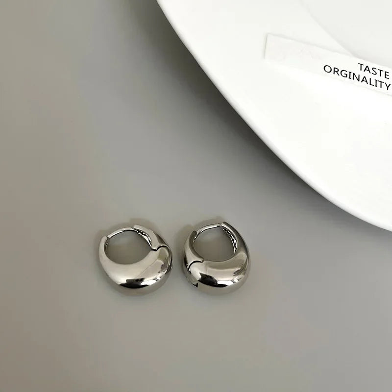 Sterling Silver Smooth Gold Round Chunky Hoop Earrings