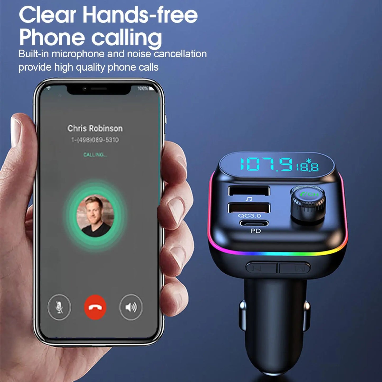 Type-C & QC 3.0 Car Bluetooth FM Transmitter
