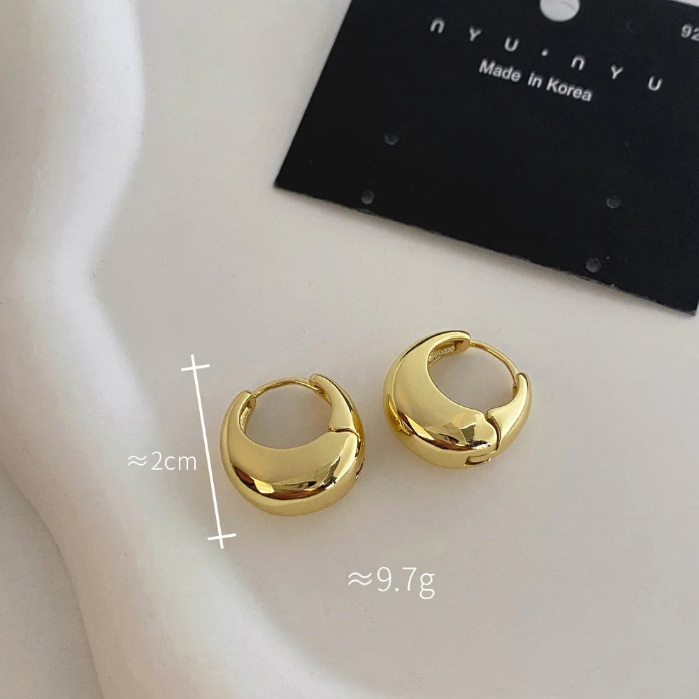 Sterling Silver Smooth Gold Round Chunky Hoop Earrings