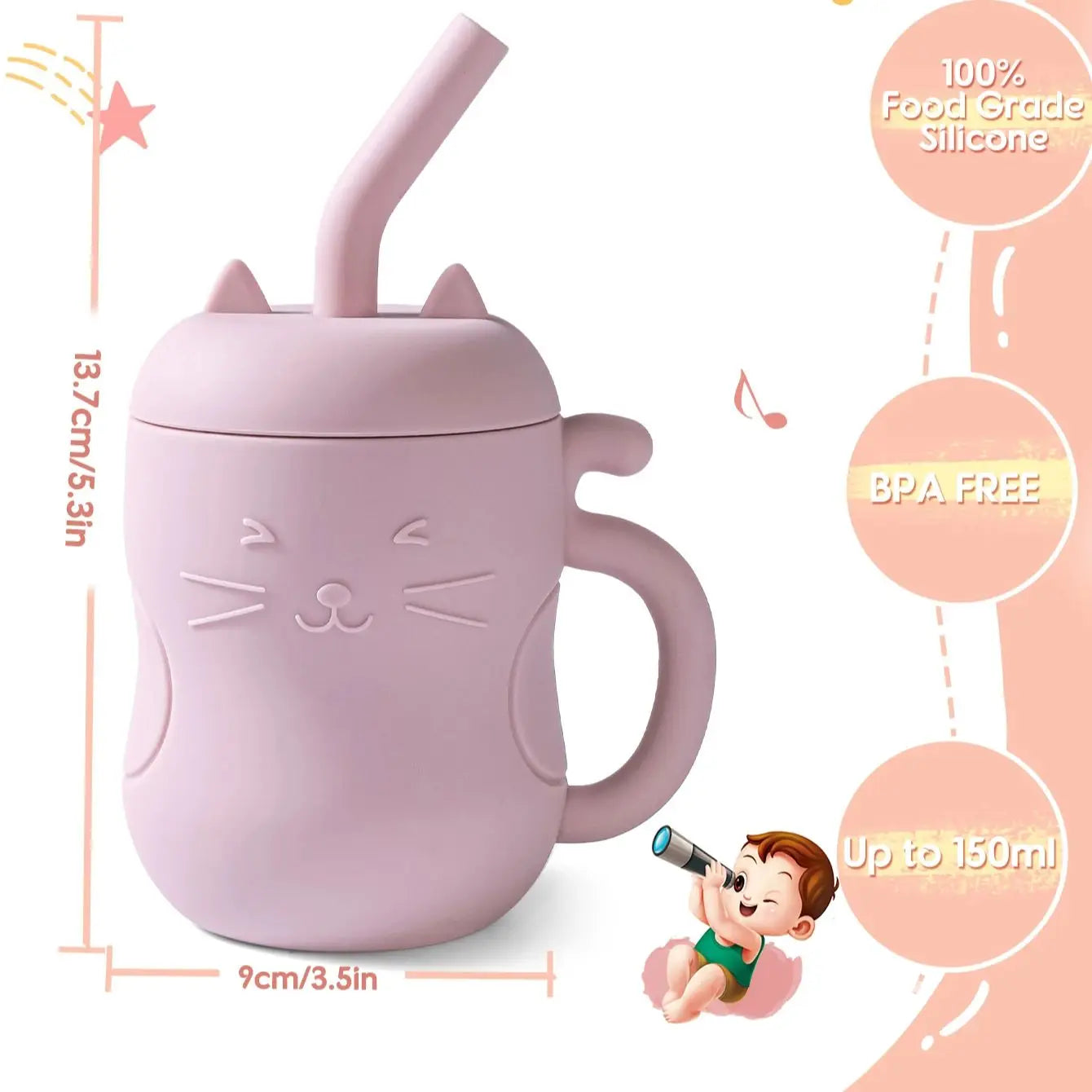 BPA Free Baby Silicone Straw Cup