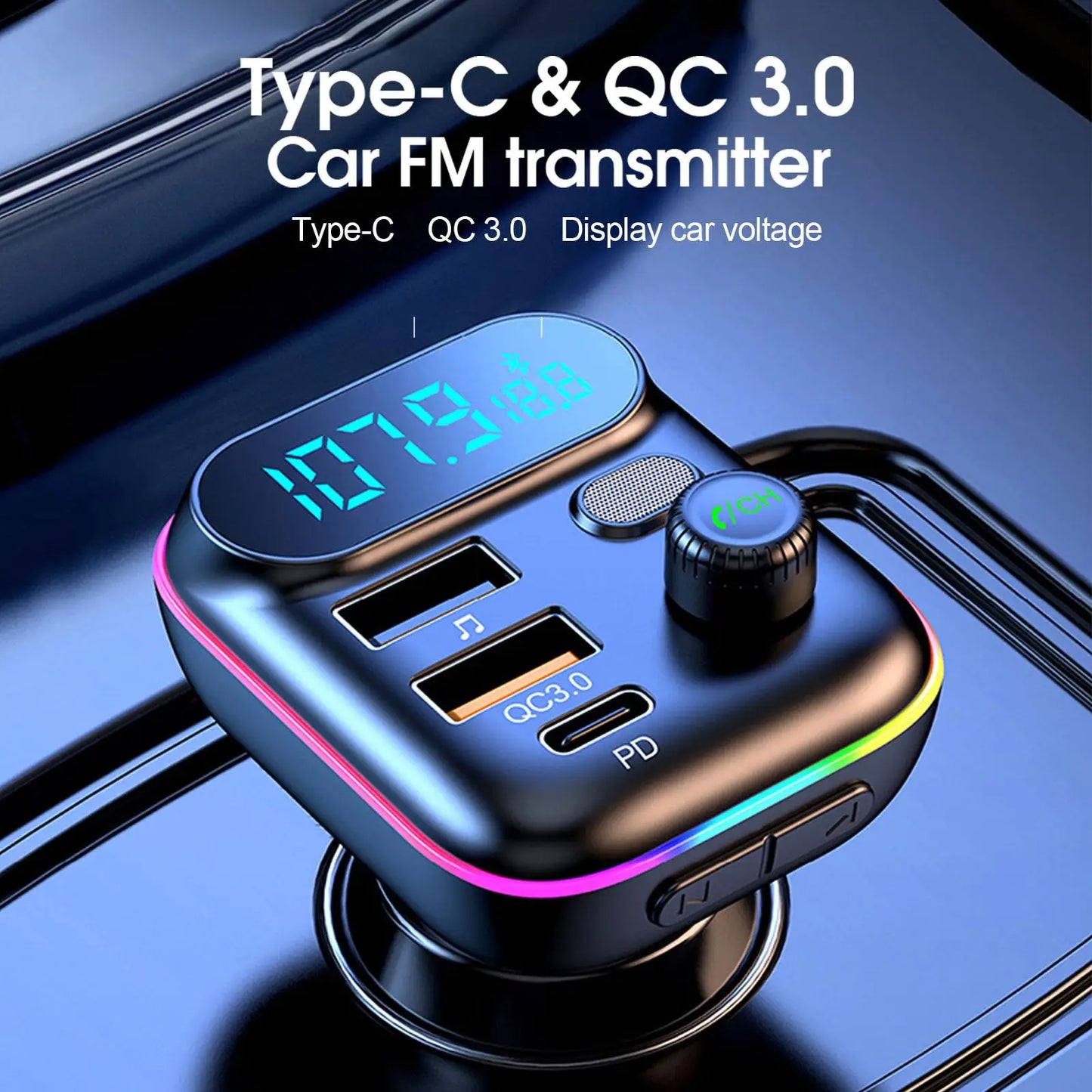 Type-C & QC 3.0 Car Bluetooth FM Transmitter