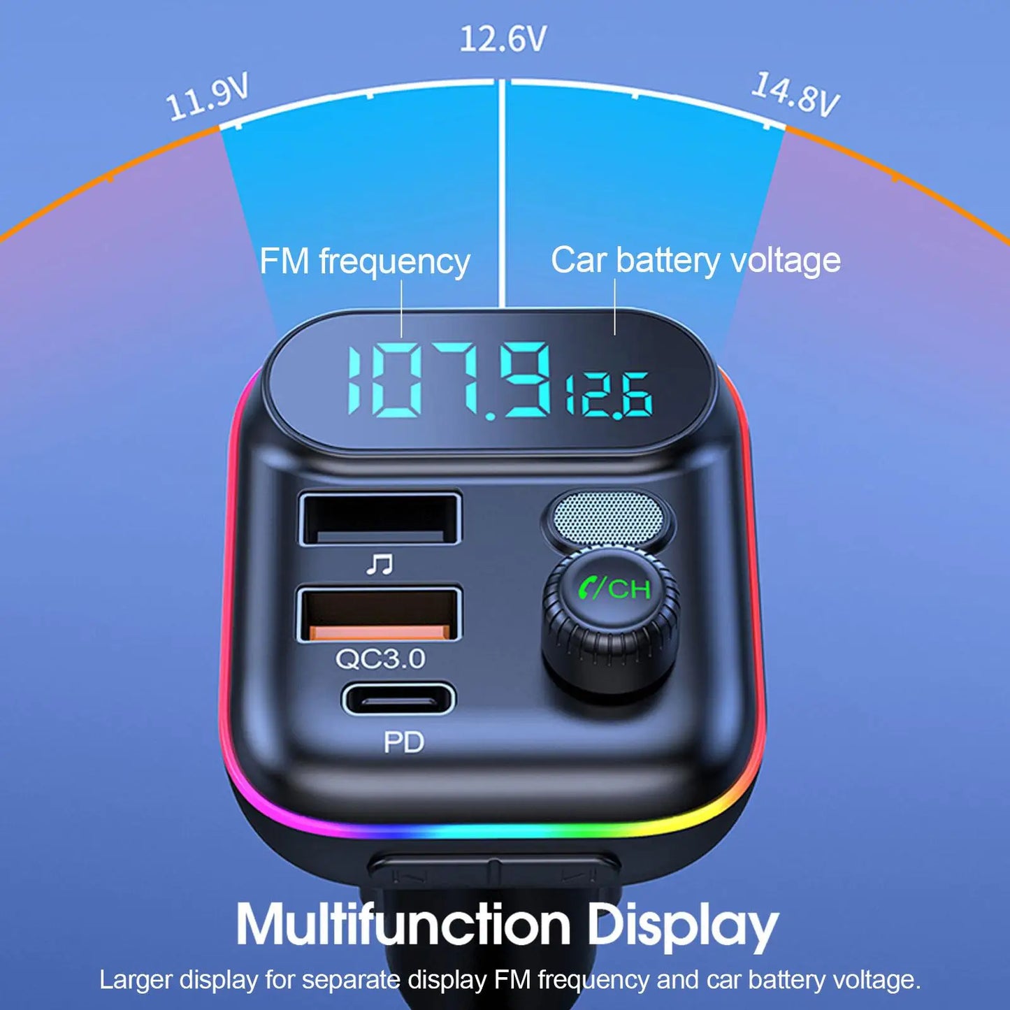 Type-C & QC 3.0 Car Bluetooth FM Transmitter