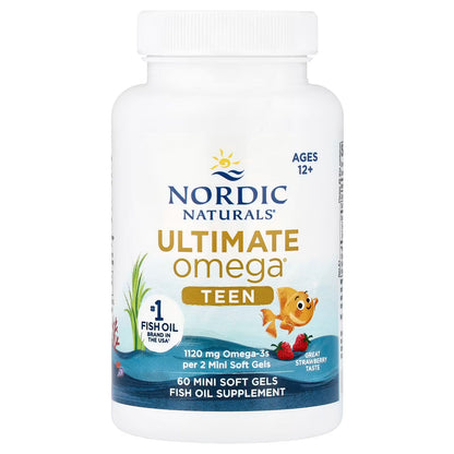 Nordic Naturals, Teen, Ultimate Omega® Fish Oil, Ages 12+, Strawberry, 60 Mini Soft Gels