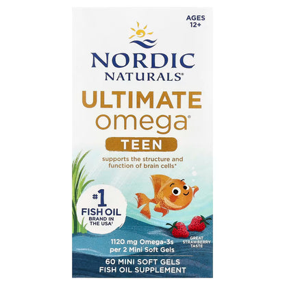 Nordic Naturals, Teen, Ultimate Omega® Fish Oil, Ages 12+, Strawberry, 60 Mini Soft Gels