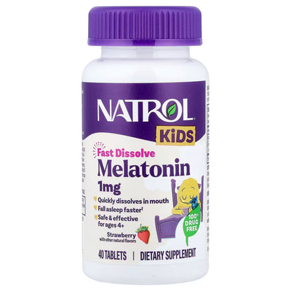 Natrol, Kids, Melatonin, Ages 4+, Strawberry, 40 Tablets
