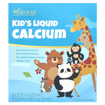 Ageless Foundation Laboratories, Kid's Liquid Calcium, 15 Sachets, 0.85 fl oz (25 ml) Each