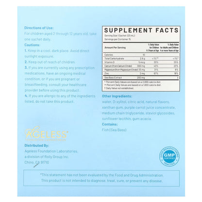 Ageless Foundation Laboratories, Kid's Liquid Calcium, 15 Sachets, 0.85 fl oz (25 ml) Each