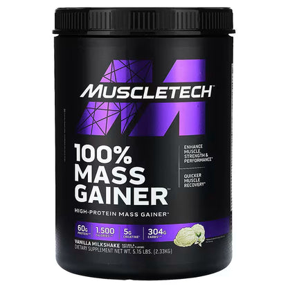 MuscleTech, 100% Mass Gainer™, Vanilla Milkshake, 5.15 lbs (2.33 kg)