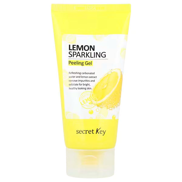 Tube of Lemon Sparkling Peeling Gel by secret Key on a white background