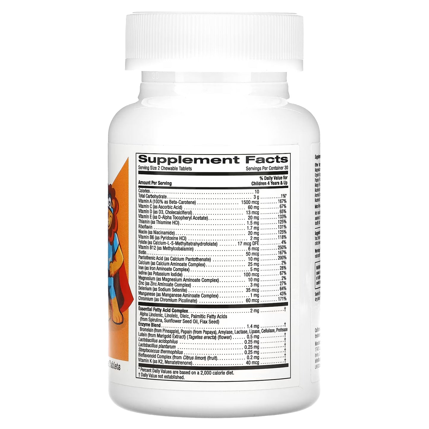 California Gold Nutrition, Chewable Multivitamins with Probiotics, Enzymes, Vitamin A and Vitamin C for Children, Assorted Fruit, 60 Vegetarian Tablets