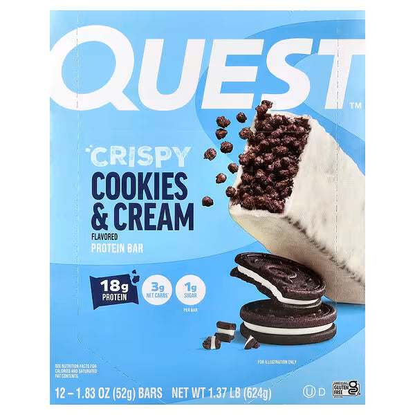 Quest Nutrition, Protein Bar, Crispy Cookies & Cream, 12 Bars, 1.83 oz (52 g) Each