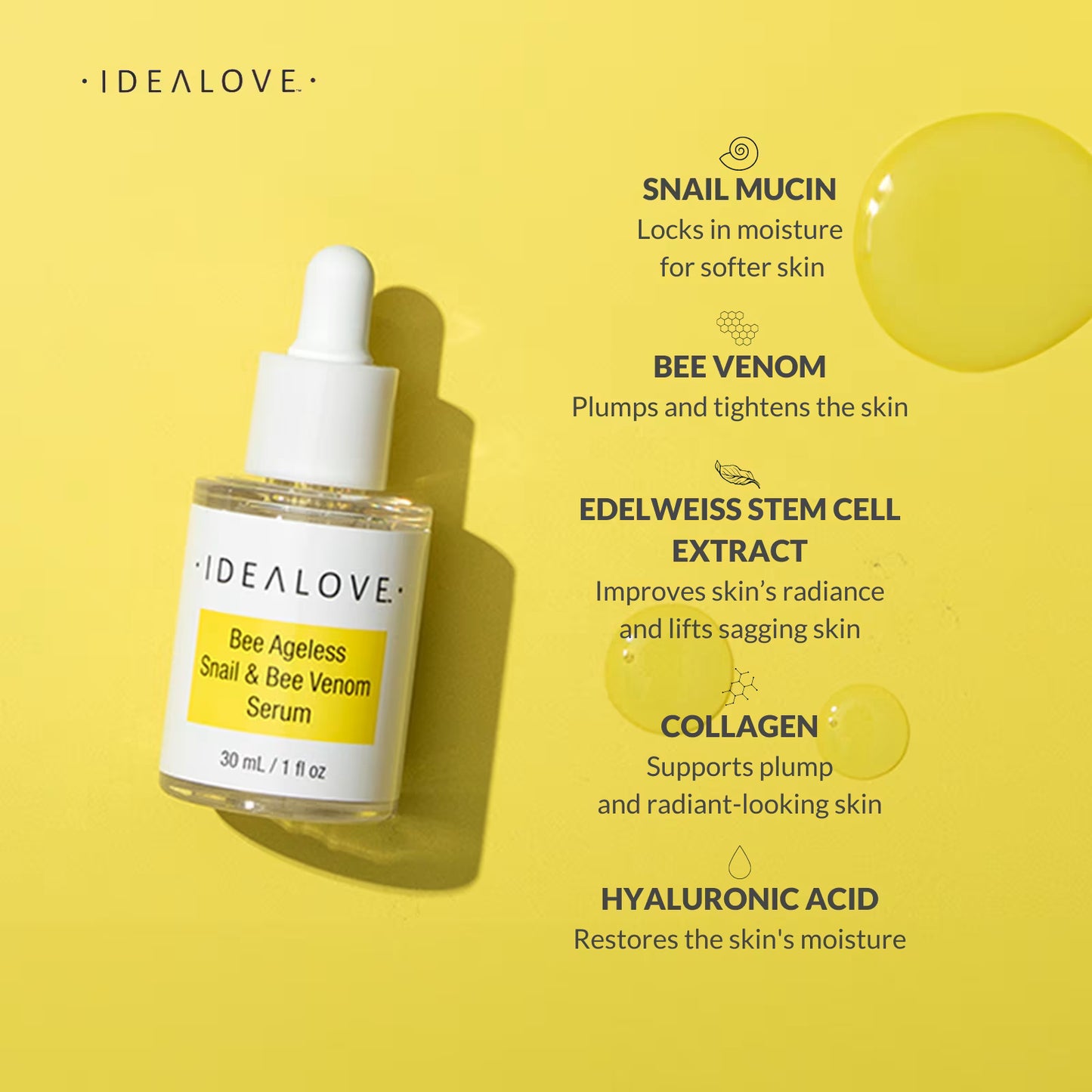 Idealove, Bee Ageless, Snail & Bee Venom Serum, 1 fl oz (30 ml)