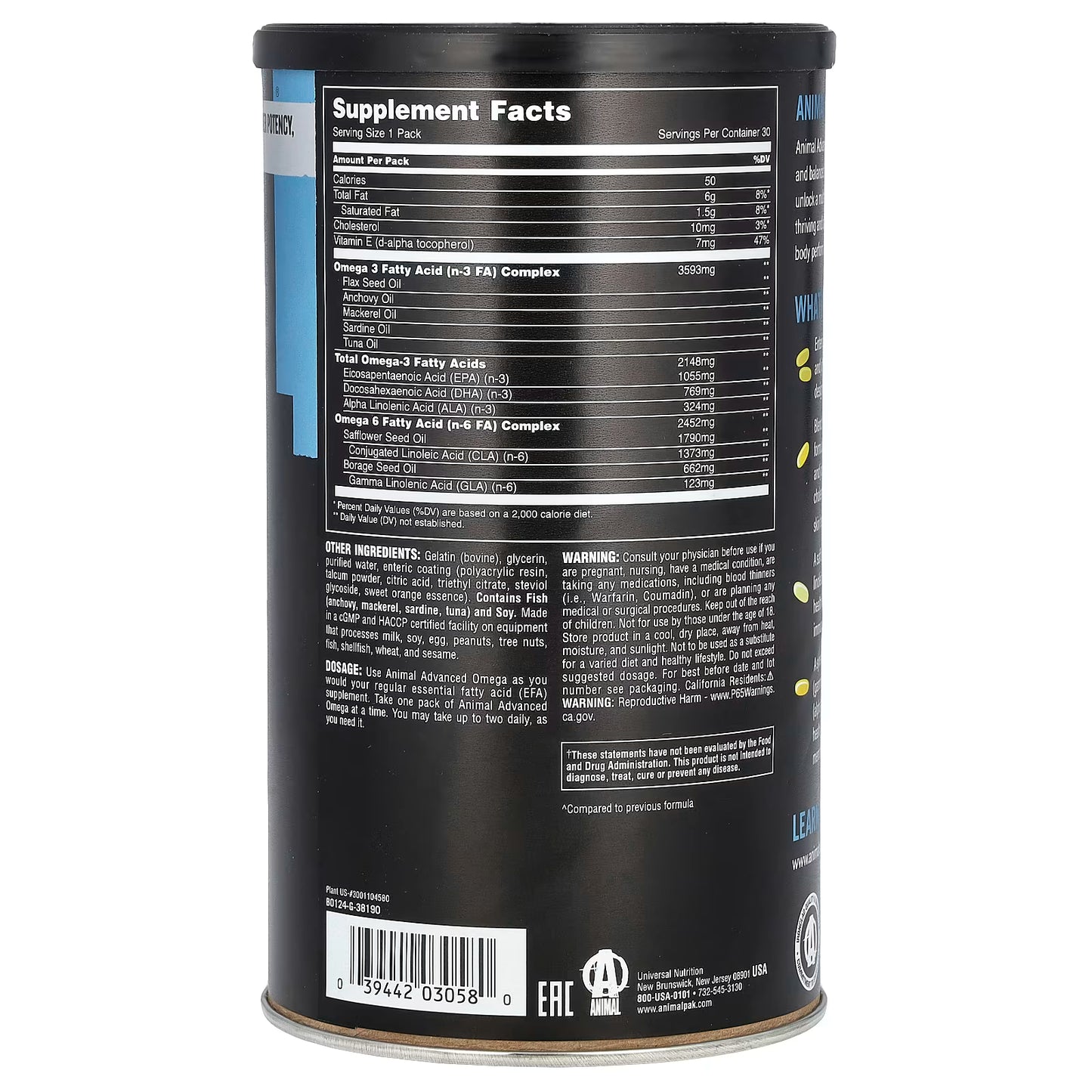 Animal, Advanced Omega-3 & EFAS Pill Packs, 30 Packs46.82