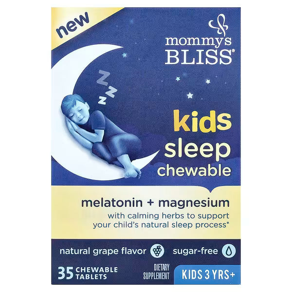 Mommy's Bliss, Kids Sleep Chewable, Melatonin + Magnesium, 3 Yrs+, Natural Grape, 35 Chewable Tablets