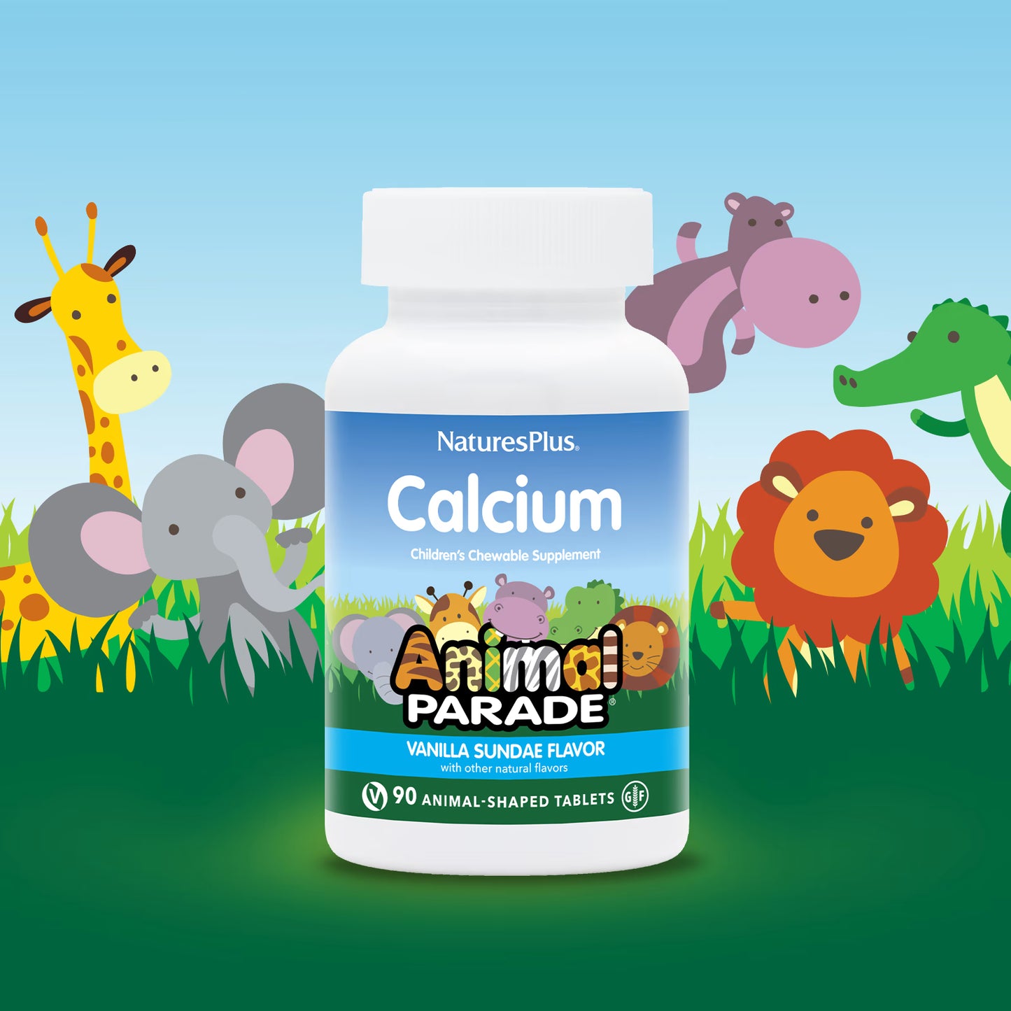 NaturesPlus, Animal Parade®, Calcium, Children's Chewable Supplement, Vanilla Sundae, 90 Animal-Shaped Tablets