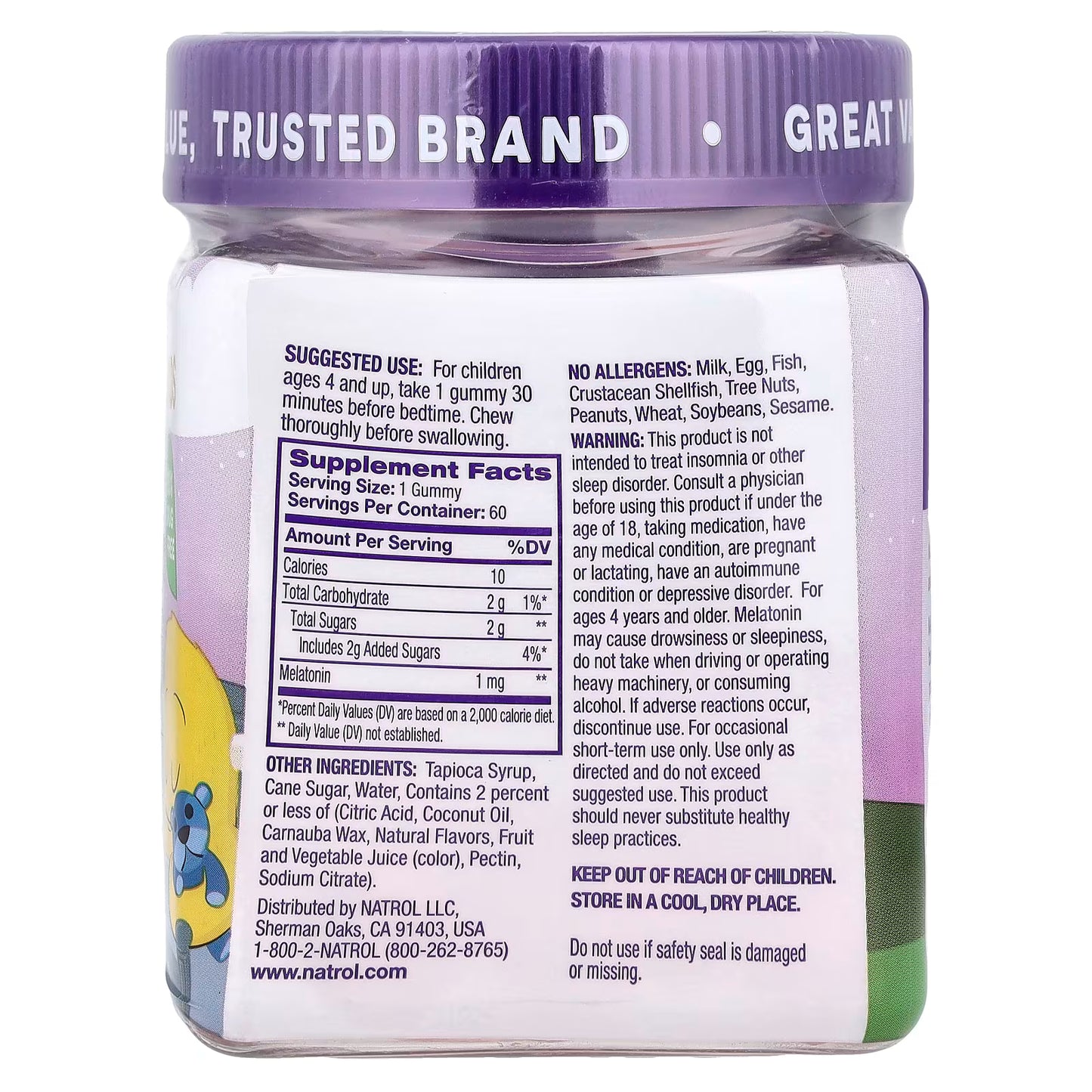 Natrol, Kids, Melatonin Gummies, Ages 4+, Raspberry, 1 mg, 60 Gummies