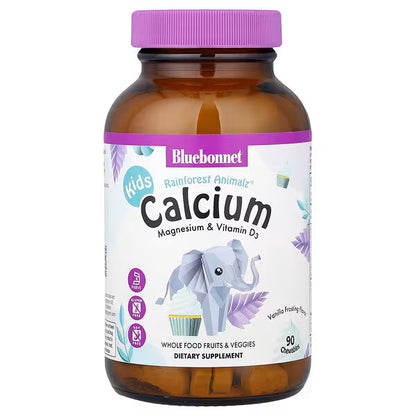 Bluebonnet Nutrition, Kids, Rainforest Animalz®, Calcium Magnesium & Vitamin D3, Vanilla Frosting, 90 Chewables