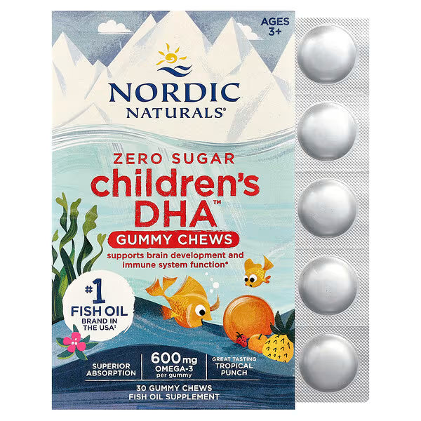 Nordic Naturals, Children's DHA™ Gummy Chews, Ages 3+, Tropical Punch, 30 Gummies (355 mg per gummy)