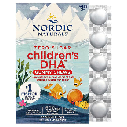 Nordic Naturals, Children's DHA™ Gummy Chews, Ages 3+, Tropical Punch, 30 Gummies (355 mg per gummy)