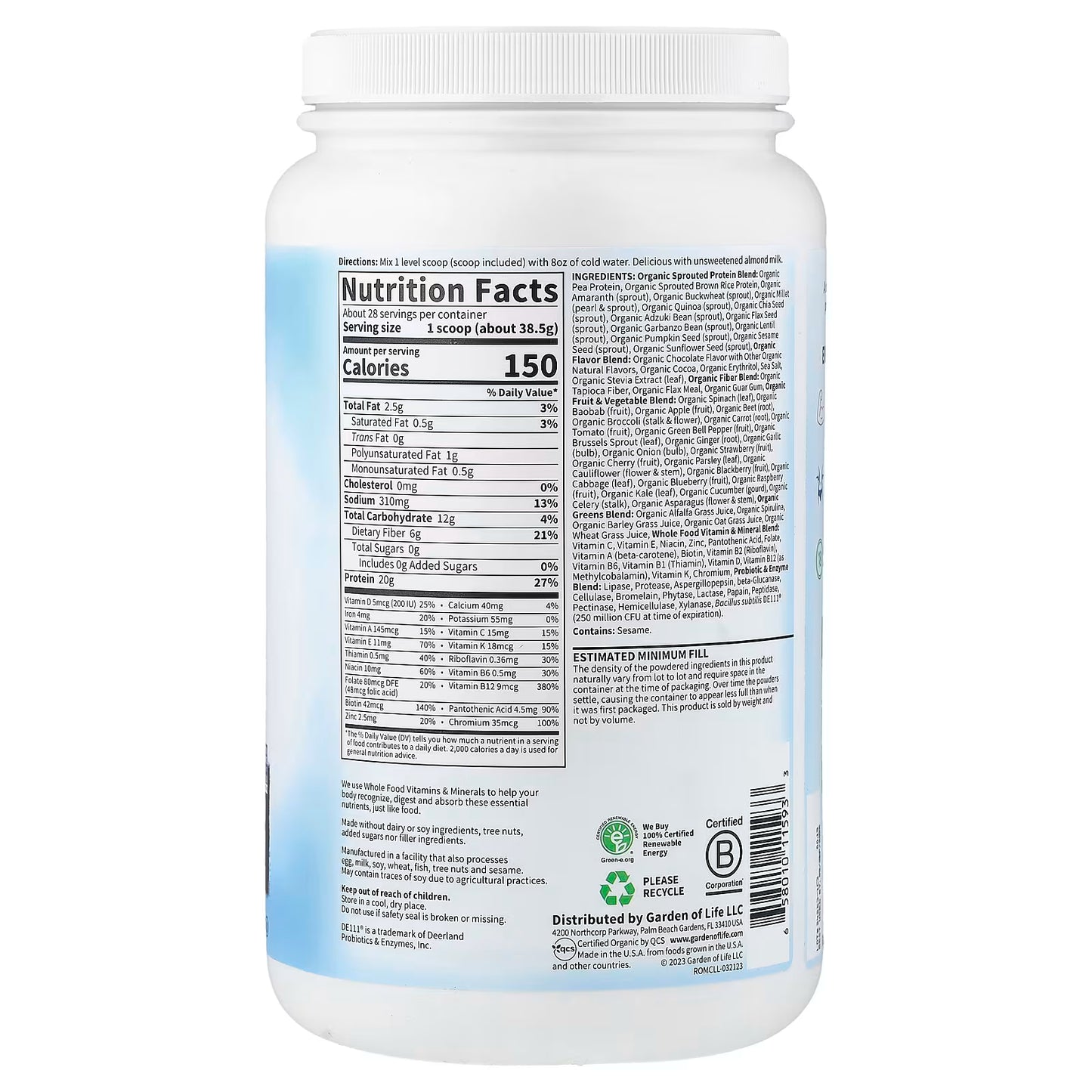 Garden of Life, RAW Organic Meal Replacement Shake, Chocolate, 38.03 oz (1,078 g)