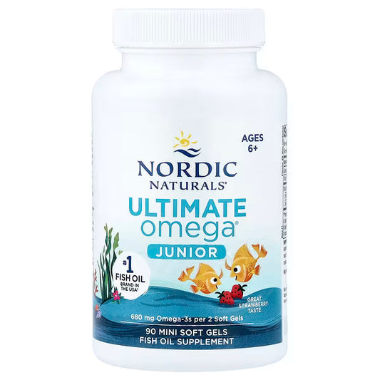 Nordic Naturals, Ultimate Omega® Junior, Ages 6+, Strawberry, 90 Mini Soft Gels (340 mg per Soft Gel)