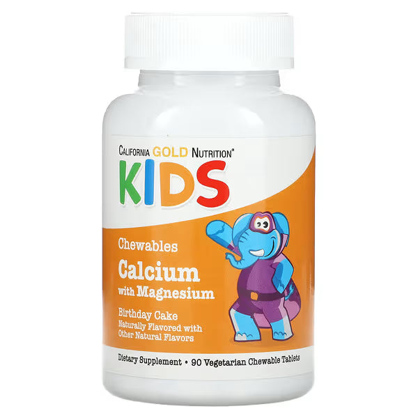 California Gold Nutrition, Chewable Calcium with Magnesium For Children, Birthday Cake, 90 Vegetarian Tablets