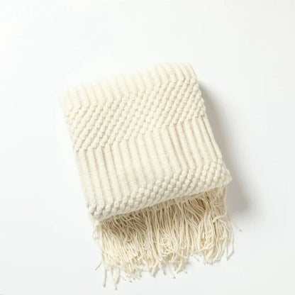 Khaki Gift Knitted Blanket with Tassels