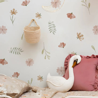 Boho Style Flowers Leaves Watercolor Wall Sticker