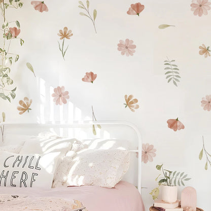 Boho Style Flowers Leaves Watercolor Wall Sticker