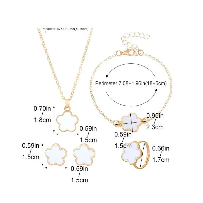 Romantic 5 Flower Petal Pendant Necklace Set