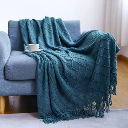 Khaki Gift Knitted Blanket with Tassels