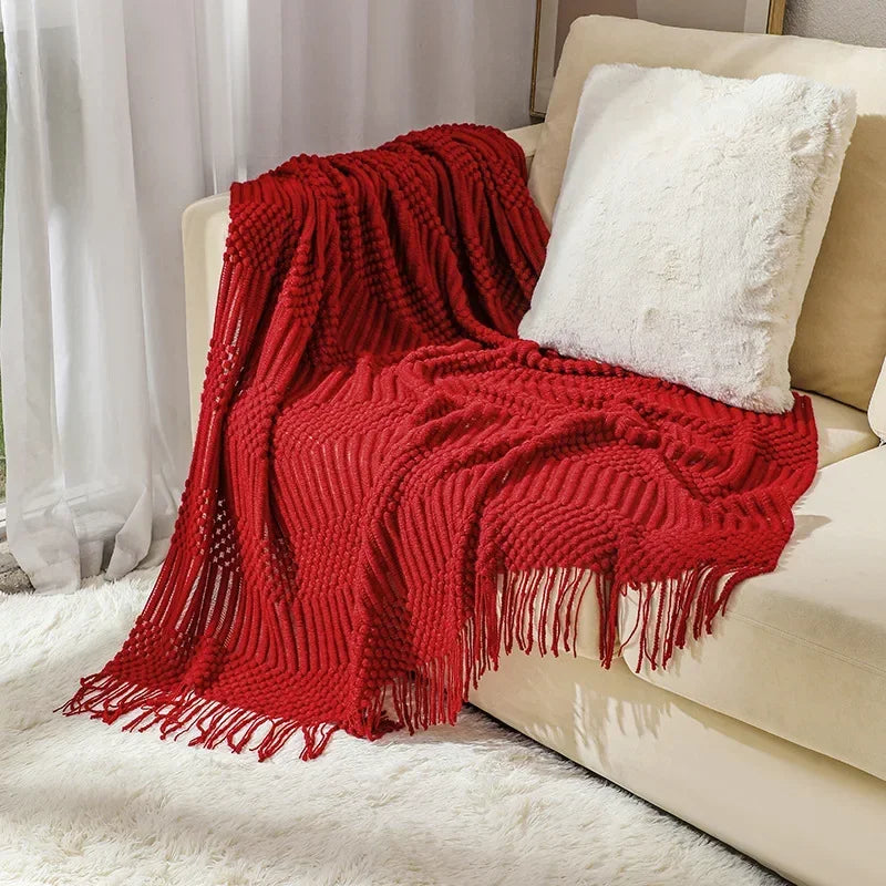 Khaki Gift Knitted Blanket with Tassels