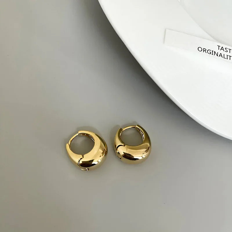 Sterling Silver Smooth Gold Round Chunky Hoop Earrings