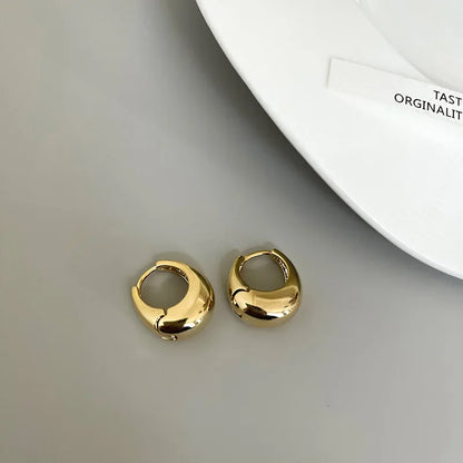 Sterling Silver Smooth Gold Round Chunky Hoop Earrings