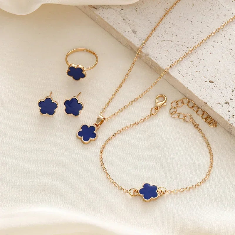 Romantic 5 Flower Petal Pendant Necklace Set