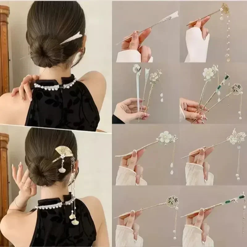 Vintage Bell Orchid Flower Fringe Hair Sticks