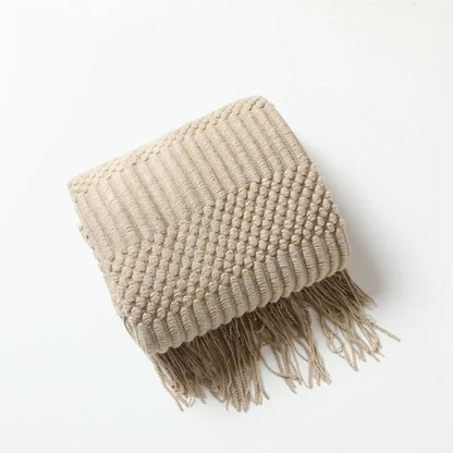 Khaki Gift Knitted Blanket with Tassels