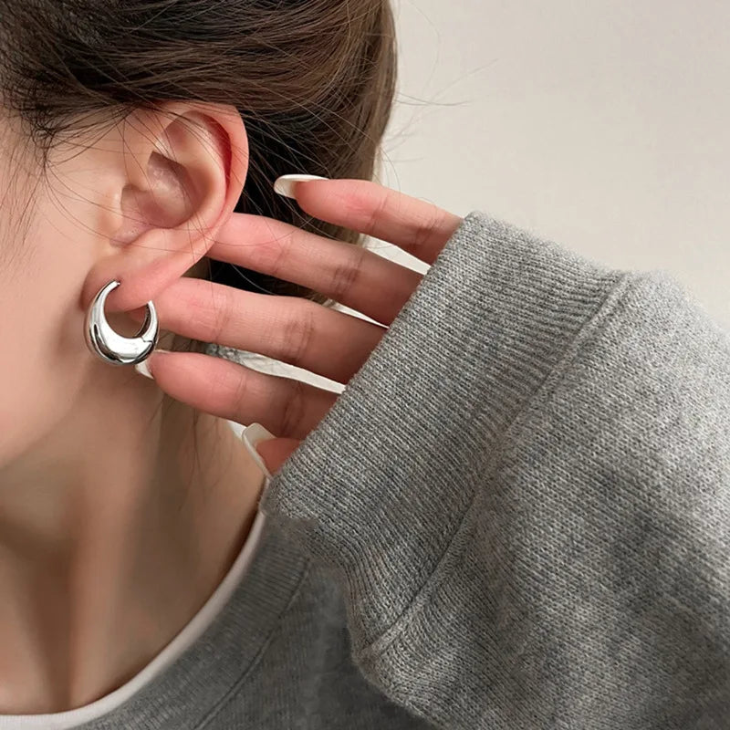 Sterling Silver Smooth Gold Round Chunky Hoop Earrings