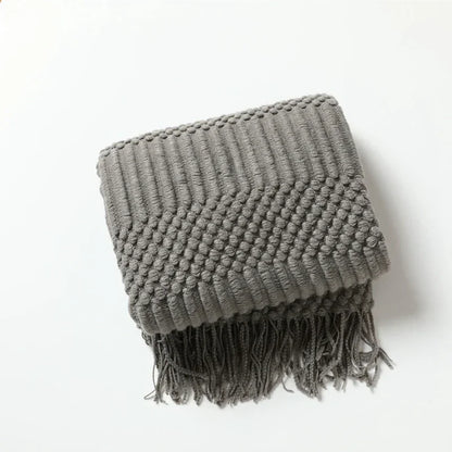 Khaki Gift Knitted Blanket with Tassels