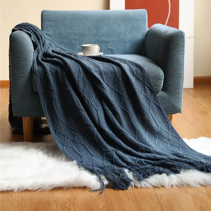 Khaki Gift Knitted Blanket with Tassels