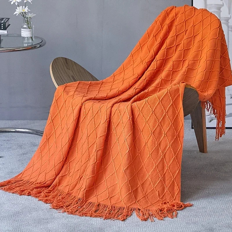 Khaki Gift Knitted Blanket with Tassels