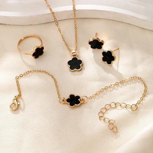 Romantic 5 Flower Petal Pendant Necklace Set