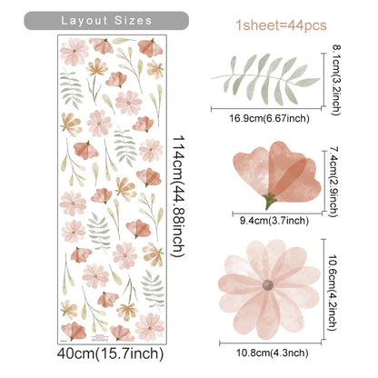 Boho Style Flowers Leaves Watercolor Wall Sticker