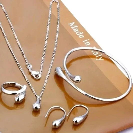 Sterling Silver Needle Earring Ring Bracelet Set