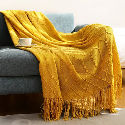 Khaki Gift Knitted Blanket with Tassels